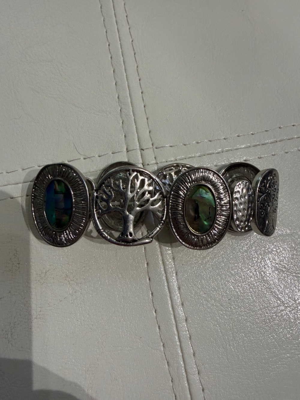 Silver Tree of Life Stretch Bracelet with Abalone Insets